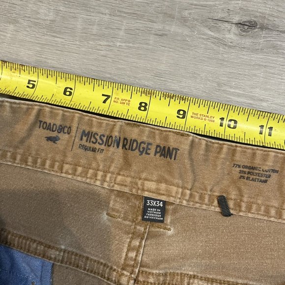 Toad & Co Mens Pants Brown 33 X 34 Organic Cotton Blend Mission Ridge‎ - Picture 4 of 7